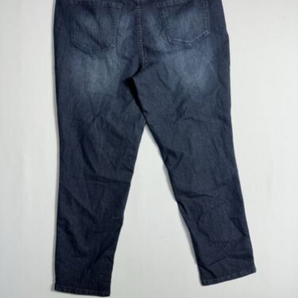 Christopher Banks Jeans Womens 14 Dark Wash Hem Embroidered Blue Denim EUC - Picture 5 of 6